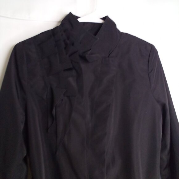 The Limited Jacket Trench Coat Women M Ruffle Belt Pockets Hidden Buttons Black - Picture 3 of 15